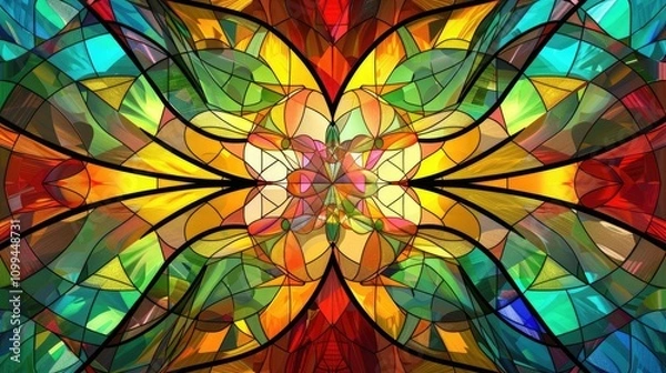 Fototapeta Multicolored stained glass window with abstract pattern. Computer generated graphics.