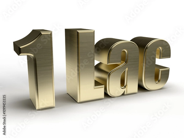 Fototapeta Isolated 1 Lac in Golden Texture and Gold Metallic Three Dimensional Alphabet, Golden 3D Render Illustration with White Background.