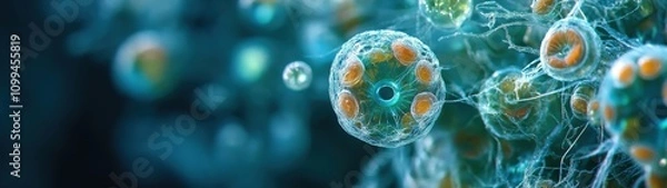 Obraz Close-up of vibrant microorganisms showcasing intricate details and colors, perfect for educational and scientific purposes.