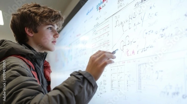 Fototapeta Teacher Demonstrating Math Problems on Smartboard