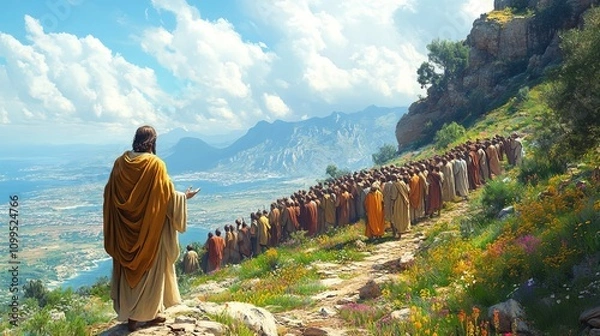 Obraz Jesus preaching in Galilee and gathering his disciples. Life of Jesus