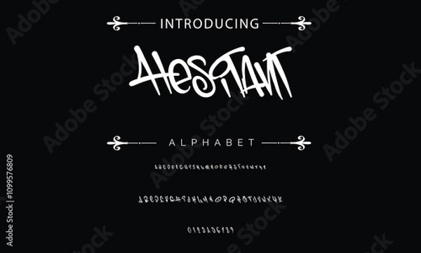 Fototapeta Alphabet in hand-drawn street graffiti style. vector graffiti alphabet on a black background