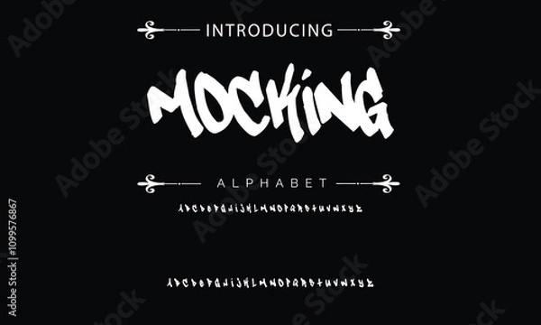 Fototapeta Alphabet in hand-drawn street graffiti style. vector graffiti alphabet on a black background