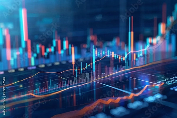 Fototapeta Financial Data Analysis and Stock Market Trends Visualization. Blurry background