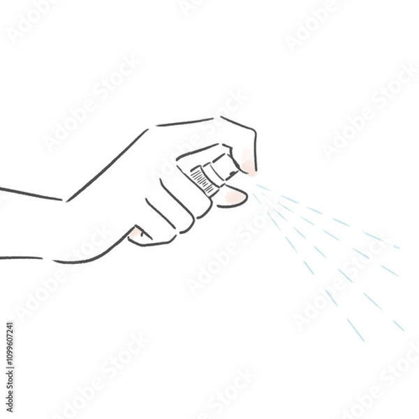 Obraz スプレーボトルをプッシュしている手元のイラスト