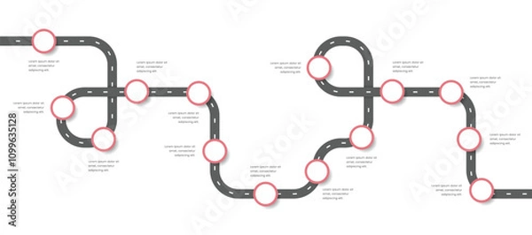 Obraz Roadmap Infographic Template Design With 14 Steps or Process.