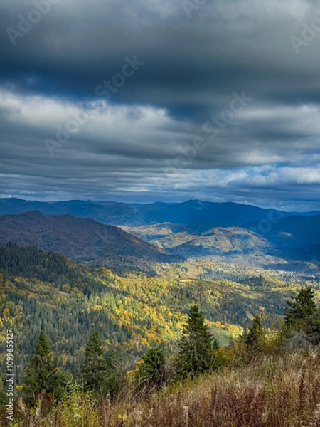 Obraz The landscape of Carpathian Mountains in the sunny weather. Perfect weather condition in the autumn season