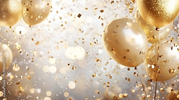 Fototapeta A golden glitter and sparkles with balloons celebration background