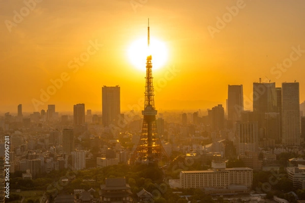 Fototapeta tokyo tower with sunset