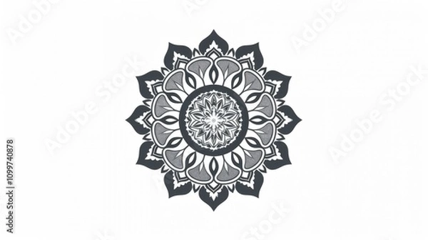 Fototapeta An intricate mandala logo designed in a flat style with high contrast between the solid background and the detailed pattern within each flower shape.
