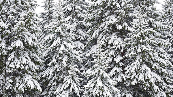 Fototapeta snow covered trees in the forest, Pine trees covered in snow
