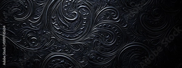 Fototapeta A black background with subtle paisley patterns in gray, creating an elegant and sophisticated design for phone wallpaper