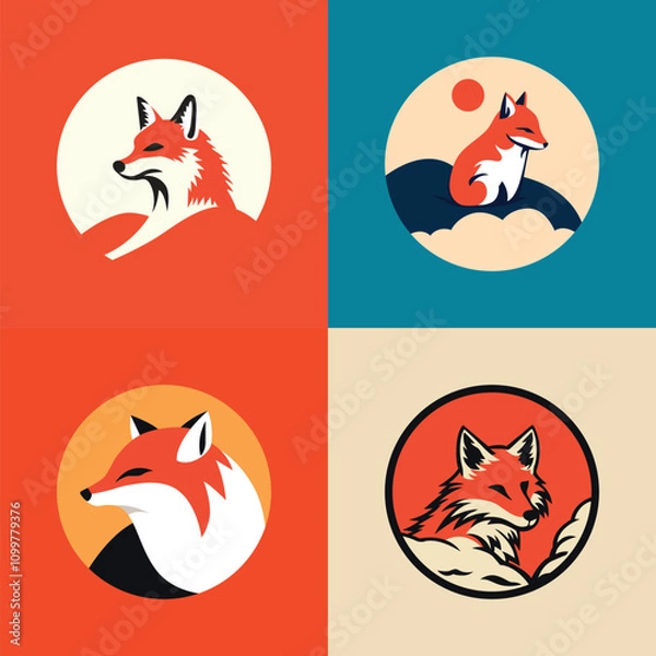 Fototapeta Fox icons illustrations and elements