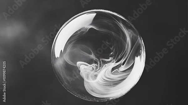 Obraz A black and white photograph of an isolated soap bubble with detailed patterns on the surface, floating in mid-air