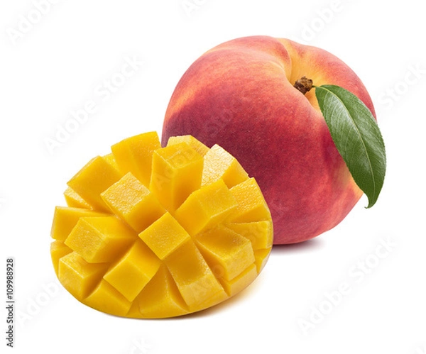 Fototapeta Mango peach composition isolated on white background