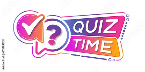 Fototapeta Quiz time logo. Bright quiz label with question mark. Quiz time emblem for business, marketing and advertising. Vector illustration.
