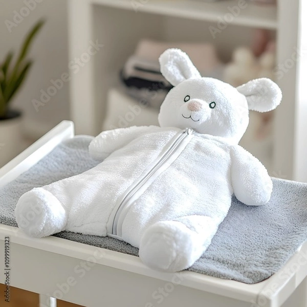 Obraz white teddy bear on a bed