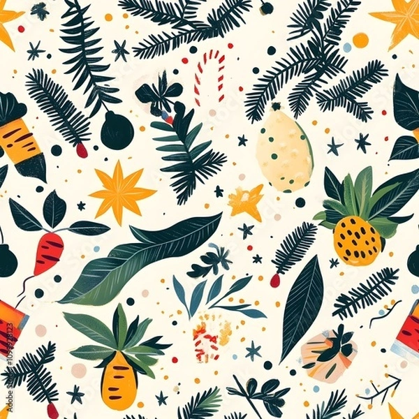 Obraz Christmas and new year decoration with seamless background