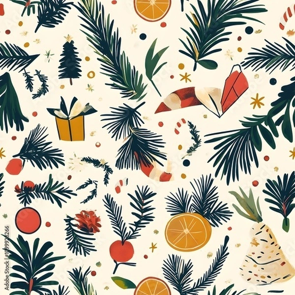 Obraz Christmas and new year decoration with seamless background