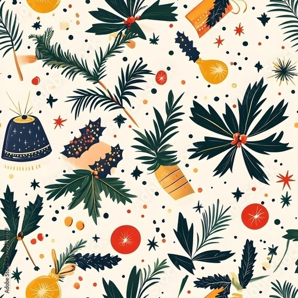 Obraz Christmas and new year decoration with seamless background