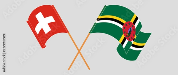 Obraz Crossed and waving flags of Switzerland and Dominica. Vector illustration