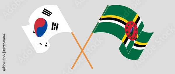Obraz Crossed and waving flags of South Korea and Dominica. Vector illustration