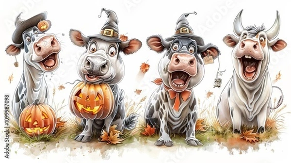 Obraz Cows dressing up for a Halloween costume party