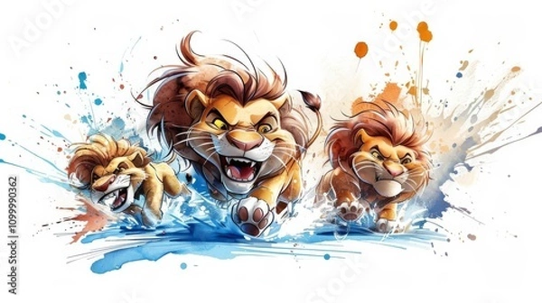 Fototapeta Lions as superheroes flying and using their powers