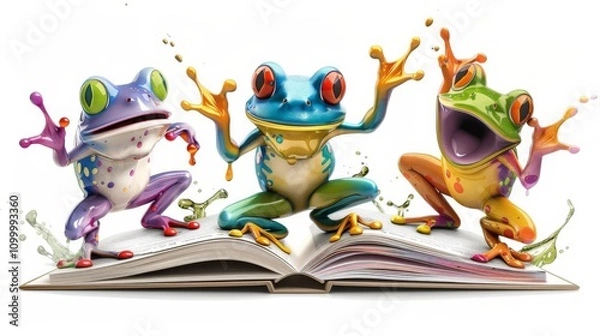 Fototapeta Frogs moving from one page to another as if flipping through a book