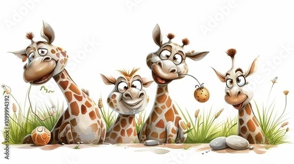 Fototapeta Giraffes playing hide and seek with animated objects