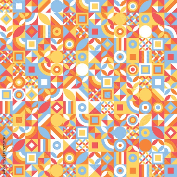 Fototapeta Geometric Bauhaus style background. Abstract seamless pattern. Vector illustration
