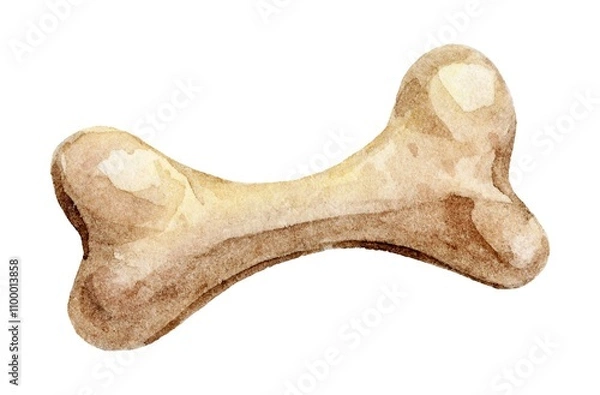 Fototapeta Hand-painted watercolor illustration of a beige bone with natural texture and shading. Perfect for pet-related designs, veterinary themes, pet shop advertising, and educational materials.