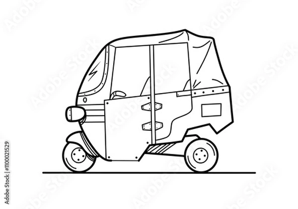 Fototapeta Traditional Indonesian three-wheeled vehicle suitable for coloring book and multipurpose