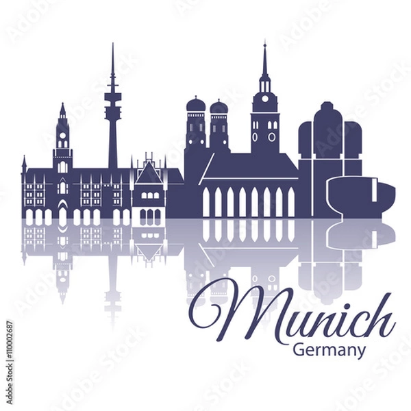 Obraz Munich skyline, detailed silhouette. Trendy vector illustration, flat style. Stylish colorful Munich landmarks.