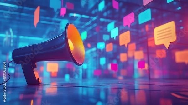 Fototapeta Megaphone Amplifying Messages In Digital Space