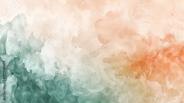 Fototapeta A soft watercolor background blending muted tones of peach, beige, and sage green. The organic brushstrokes and gentle textures create a natural and calming aesthetic. Perfect for serene and 