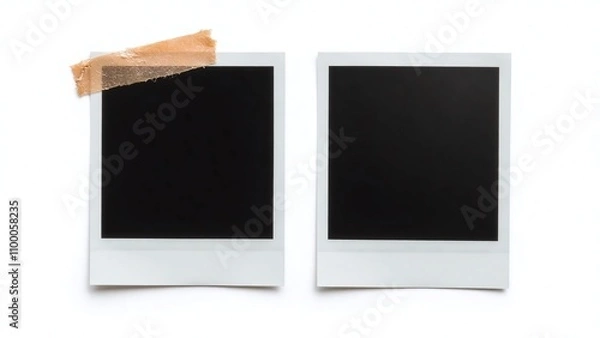 Fototapeta Two empty Polaroid-style photos with beige tape