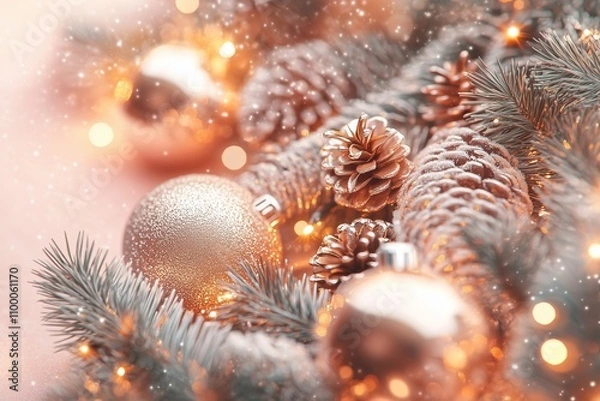 Fototapeta New Year card with christmas balls and Christmas ornaments for celebration season. Generative AI.
