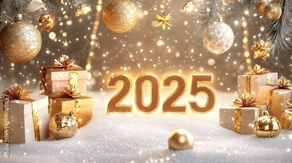 Fototapeta New Year card with christmas balls and Christmas ornaments for celebration season. Generative AI.