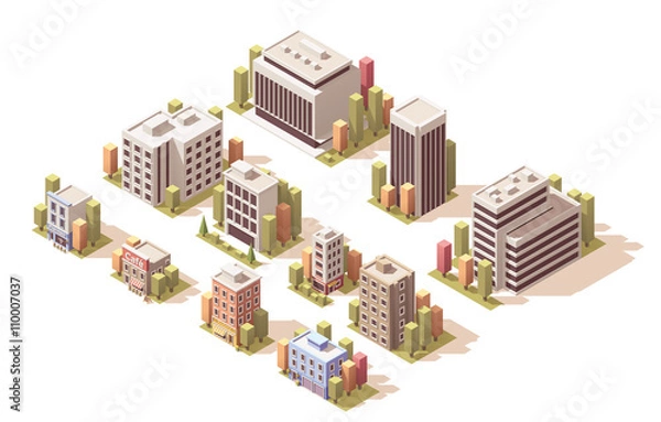 Fototapeta Vector isometric buildings set