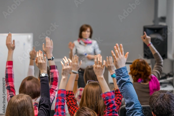 Obraz Active Students raising Arms up ready to answer Teachers Question