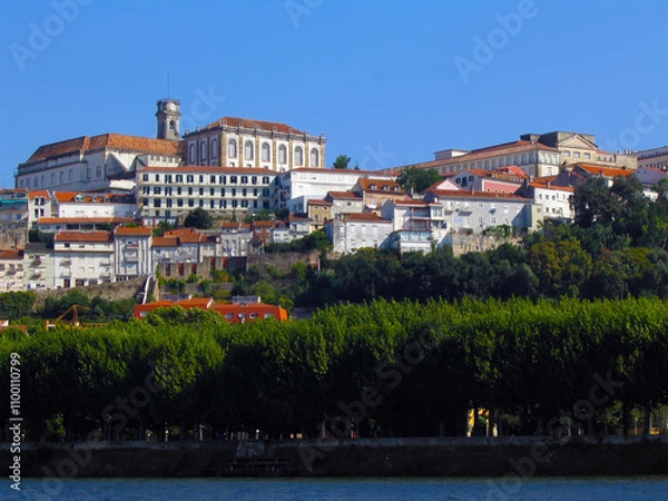 Fototapeta Coimbra, Portugal. Cityscape and Skyline of the city. On top there’s the University of Coimbra, below Old Coimbra and on bottom the Mondego River.