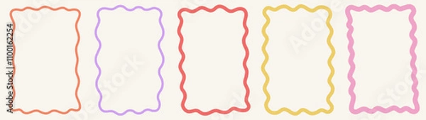Fototapeta Zig zag wavy edge rectangle frame or border shapes set. Vector jagged geometric rectangular. Abstract elements for template, stickers, promo material, web or social media design.