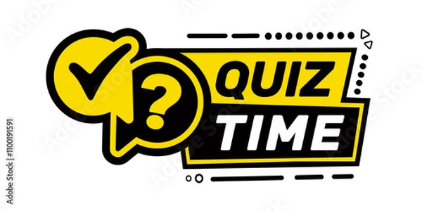 Fototapeta Quiz time logo. Concept of vote, intelligence, brainstorm, quizz, tournament, award. Quiz time label with question mark. Quiz time emblem for business, marketing and advertising. Vector illustration.