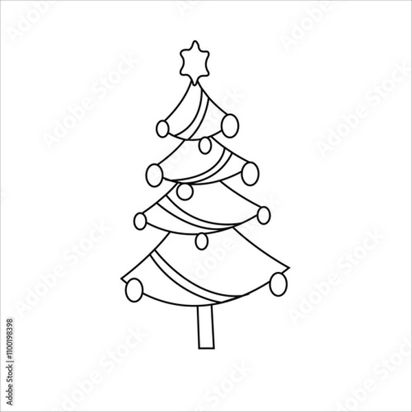 Obraz Coloring page outline of cartoon smiling cute Santa Claus with Christmas three. Colorful vector illustration, winter coloring book for kids.