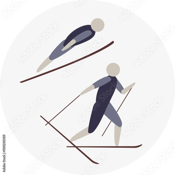 Fototapeta Nordic Combined competition icon. Colorful sport sign. 
