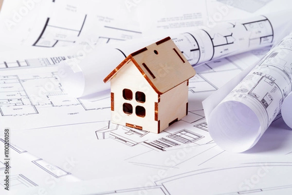 Obraz Home construction. Construction scheme. Work plan with dimensions and description. Small house on the construction scheme..