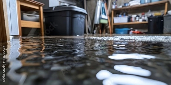 Fototapeta Comprehensive guide to restoring a flooded basement due to snowmelt or plumbing issues.