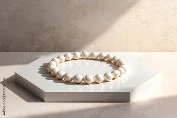 Obraz Pearl Necklace on Hexagonal Display Platform