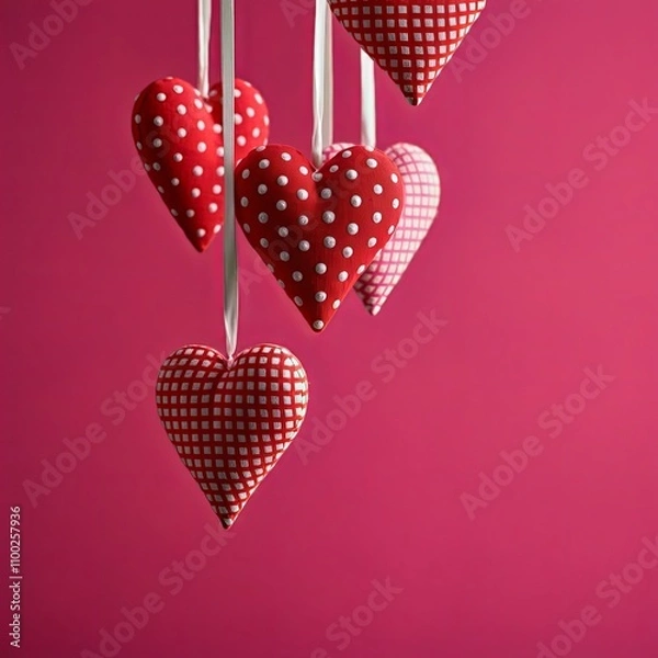 Obraz Hand-Painted Wooden Heart Pendants for Valentine’s Day